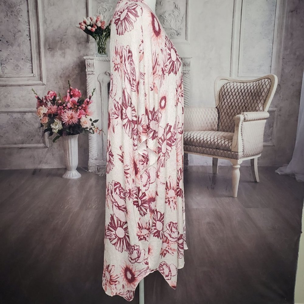 FRESHMAN Floral Open Front Short Sleeve Waterfall Duster Knit Sweater Size XS/S - Picture 5 of 9